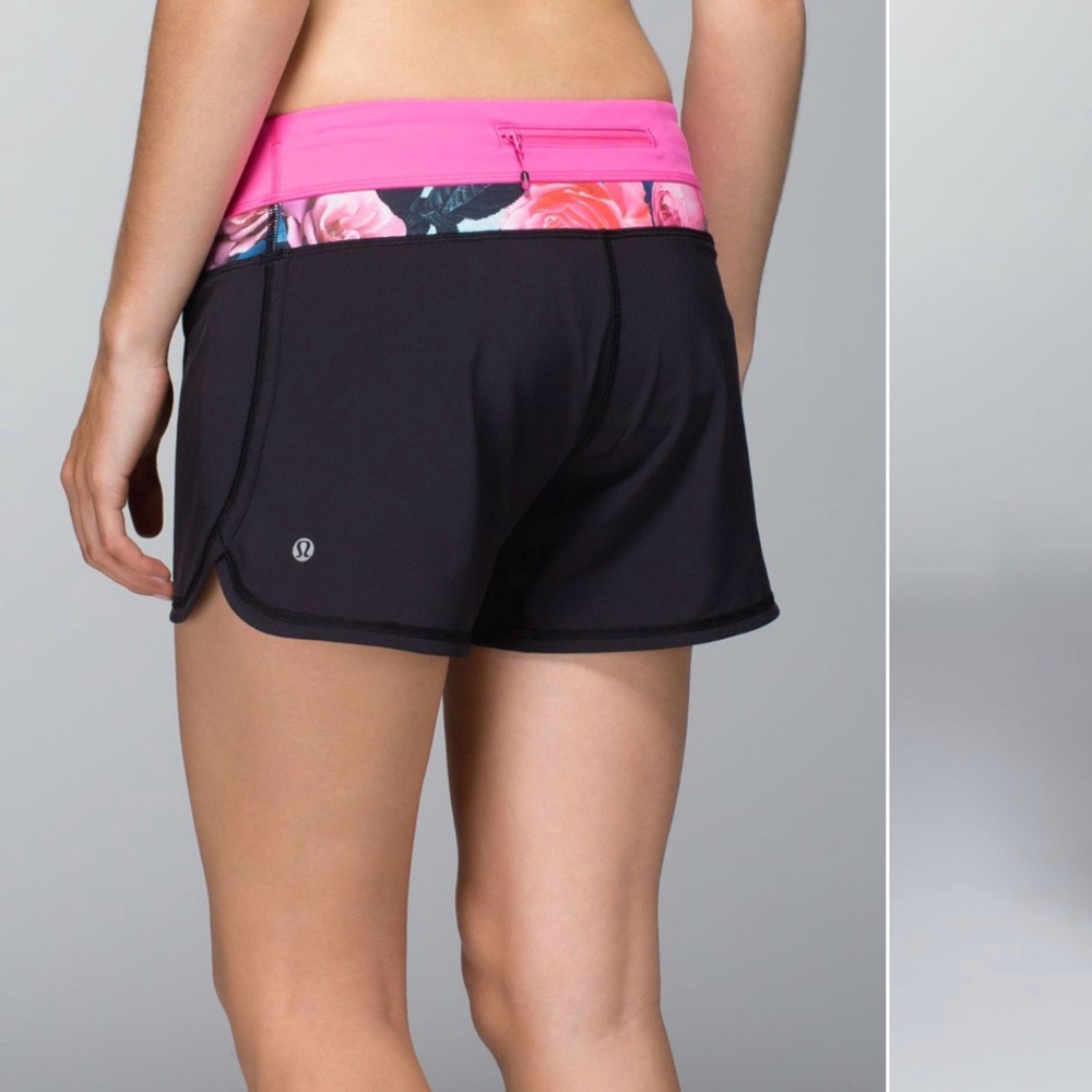 Lululemon Groovy Run Short *4-way Stretch Black/Pink Secret Garden, sz 4